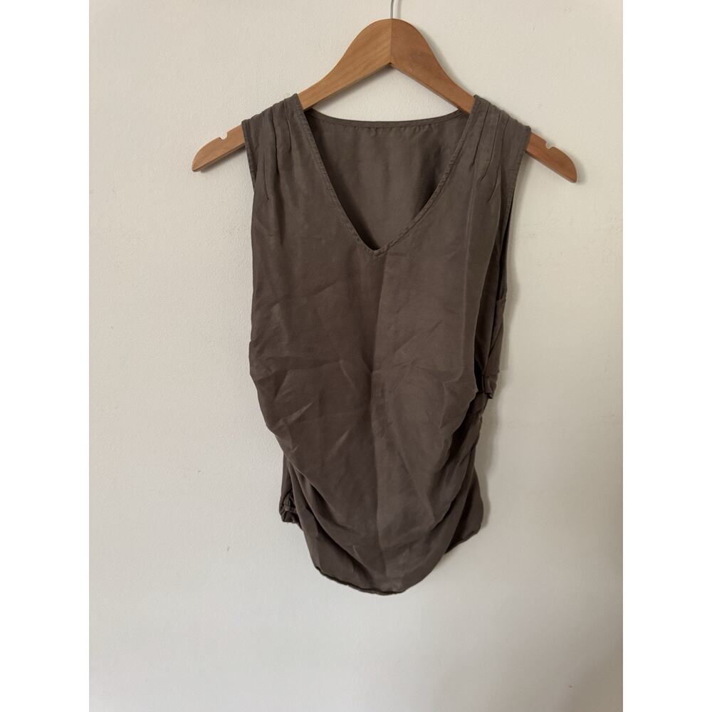 Camilla Olsen Womens Silk Ruched Taupe Brown Tank Size S Designer Luxe V Neck - Picture 1 of 6